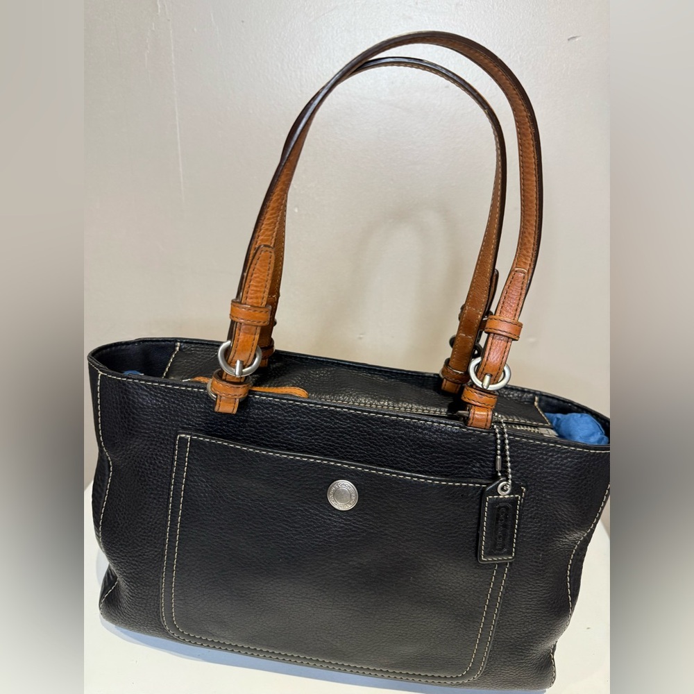 Coach Chelsea Y2K Black Milled Leather Bag 2007 F10892 EUC Black and Tan